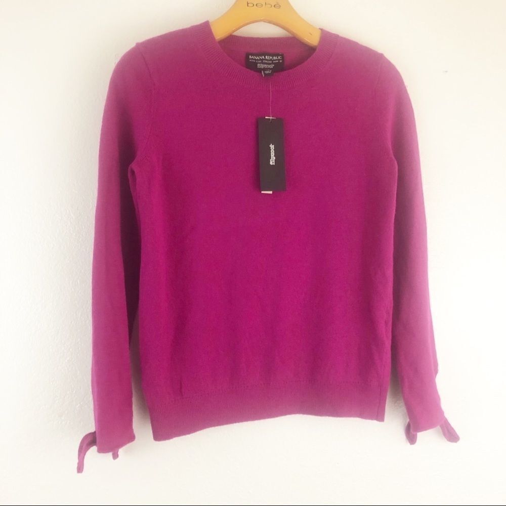 Banana Republic Filpucci yarn hot pink round neck tie sleeves hem sweater XS